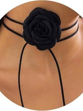 NEW Flower Choker Necklace Adjustable Lace-up Black Goth Handmade Velvet Flower